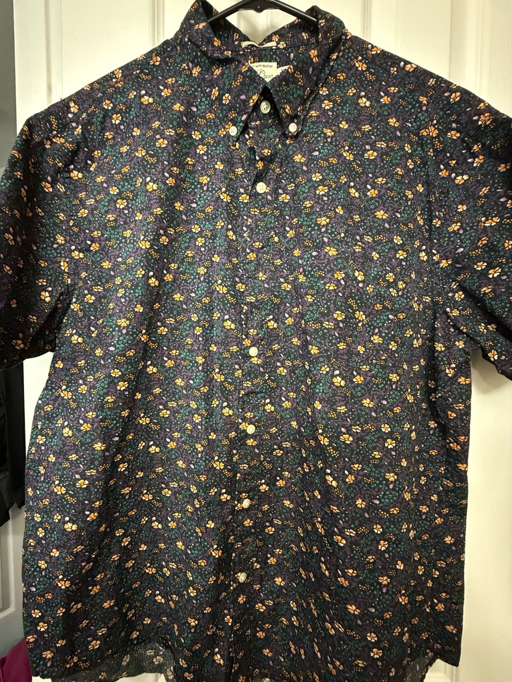 J. Crew Navy Floral Button-Down Shirt with Org & Teal Accents szXL (0228)
